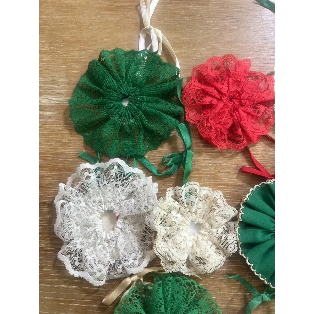 Lot of 11 Vintage‎ Handmade Cross Stitch  Christmas Ornaments Assorted Lace